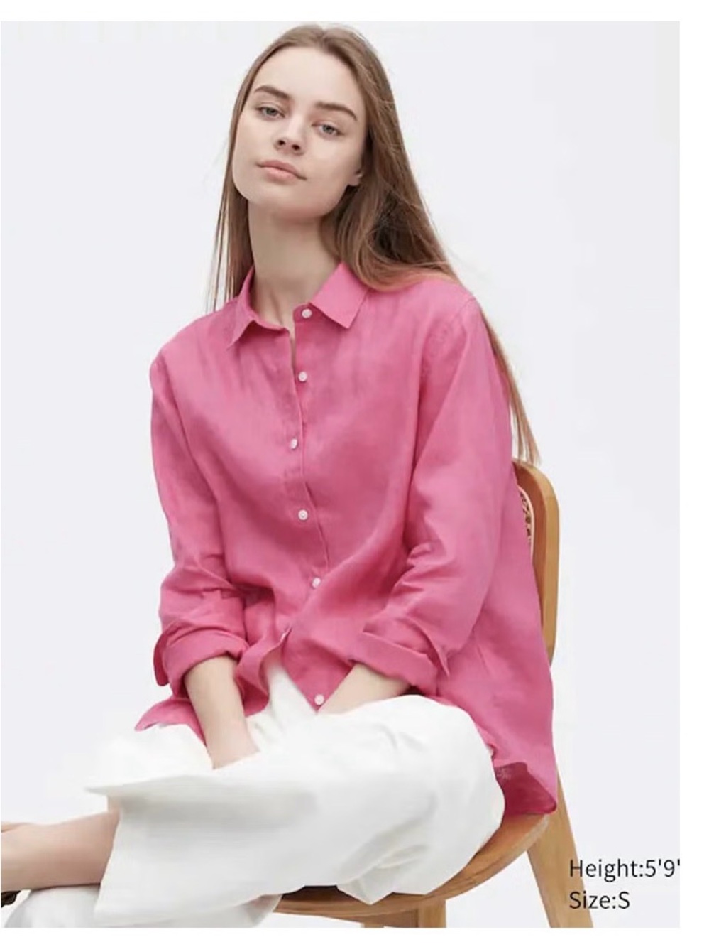 Uniqlo Pink Linen-Blend Button-Down Shirt for Women